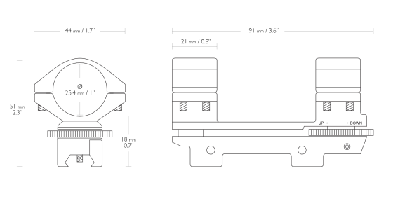 Кронштейн Hawke Adjustable на 26мм на планку 9-11мм, высокий, +/-30 MOA (22300)